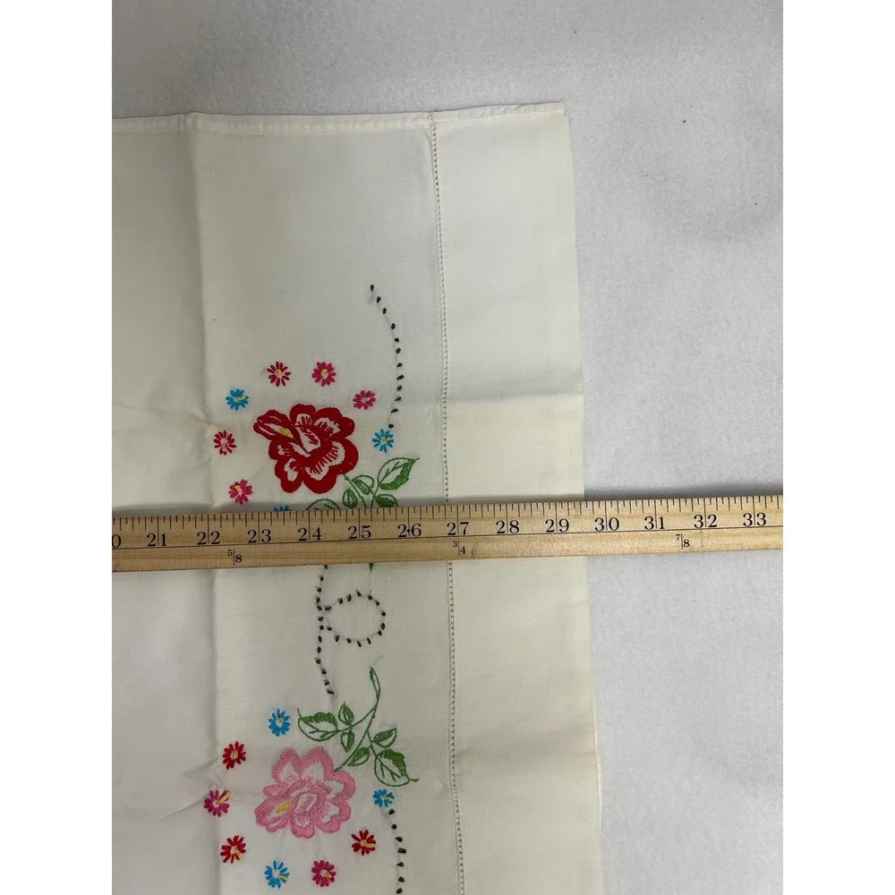 Vintage Cottagecore Standard Cream Floral Hand Embroidered Pillow Case 25Set